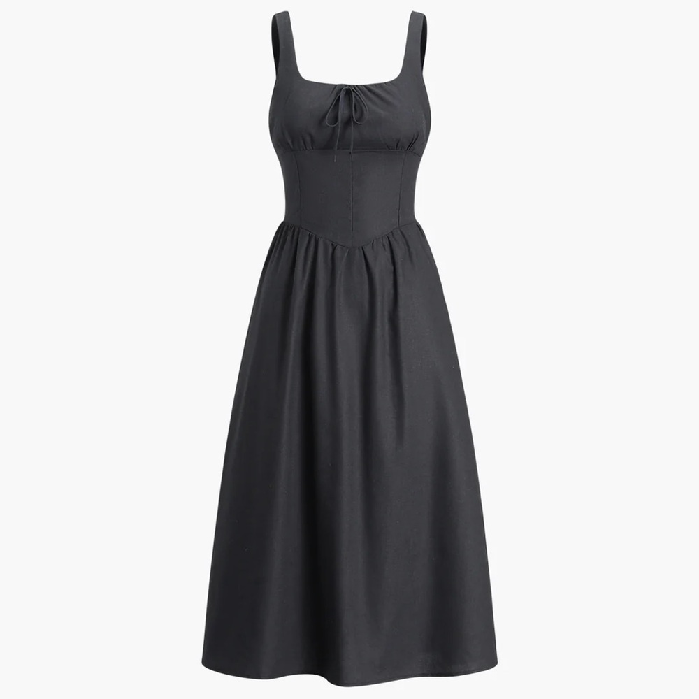 Commense SOLD OUT Black Linen Cami Midi Dress – XL – NWT, Back Zipper